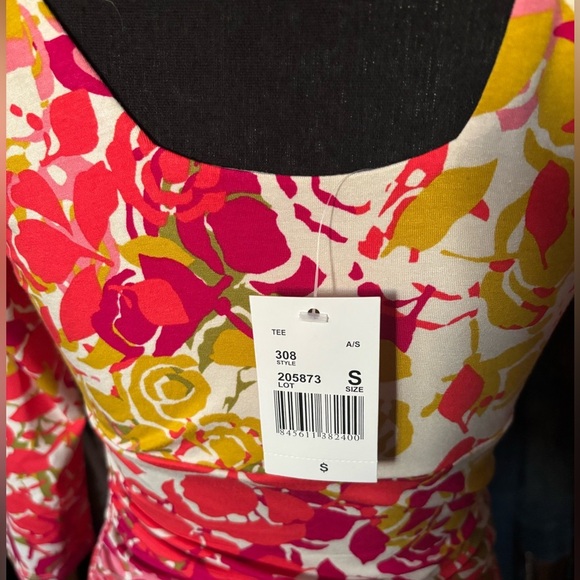 CABI MULTI FLORAL ROSE PRINT EMPIRE RUCHED WAIST RESORT VACATION TOP SZ S NWT - Picture 4 of 6